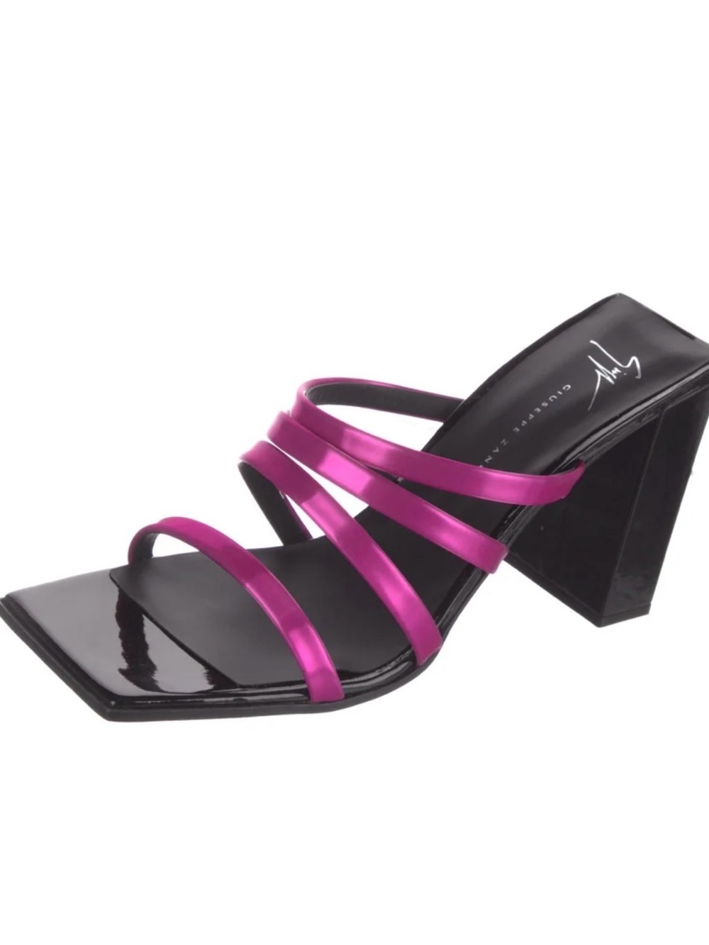 Giuseppe Zanotti Metallic Fuchsia Multi-Strap Block Heel Mule
